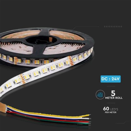 V-TAC Strip LED SMD5050 24W/m 5m 60 LED/m 24V 3IN1+RGB IP65 12mm