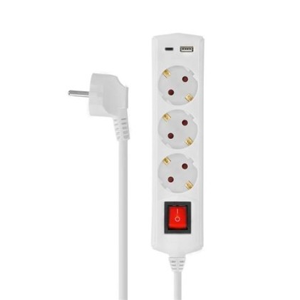 Elbat Multiple Base 3 Prese con Interruttore + USB + Tipo C - Colore Bianco