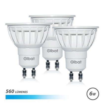 Elbat Confezione da 3 Lampadine LED Gu10 - 6W - 560Lm - Luce Fredda - Colore Bianco