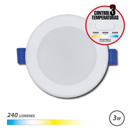 Elbat Faretto Circolare Downlight 3W - 240Lm - Selettore 3 Temperature - Colore Bianco