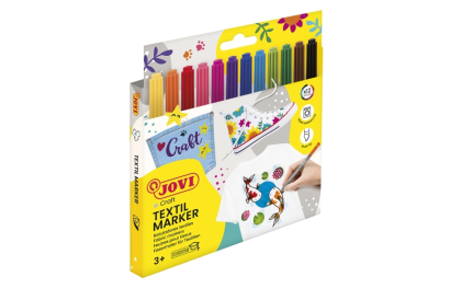 Jovi Textil Marker Confezione da 12 pennarelli per tessuti - Inchiostro a base d'acqua - Punta a pennello - Asciugatura rapida - Resistente al lavaggio - Ideale per decorare tessuti - Colori assortiti