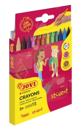 Jovi Crayons Student Case da 12 pastelli a cera in plastica - Resistenti - Antimacchia - Piacevoli da graffiare - Finitura lucida - Lunga durata - Colori miscelabili - Colori assortiti