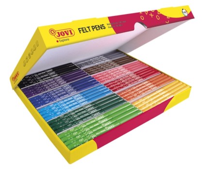Pennarelli Jovi, confezione da 144 pezzi - Punta da 3 mm - Cappuccio ventilato - Impugnatura ergonomica triangolare - Inchiostro ad alta tenuta - Ideali per le scuole - Colori assortiti