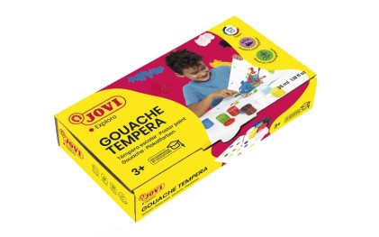 Jovi Gouache Tempera Set di 7 barattoli da 35 ml - Miscelabili - per carta, cartone, legno, tessuto, pasta da modellare e fango - Include pennello - Colori assortiti