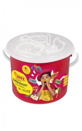 Jovi Super Bucket Confezione da 6 compresse di plastilina da 50 g + accessori - Pasta vegetale - Non secca - Senza glutine - Innocua - Facile da modellare - Ideale per figure volumetriche - Colori assortiti