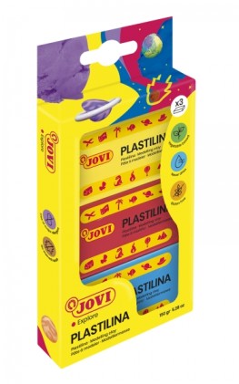 Jovi Confezione da 3 compresse di plastilina da 50 g - Non si seccano - Senza glutine - Facili da modellare - Senza allergeni - Non tossiche - Colori assortiti