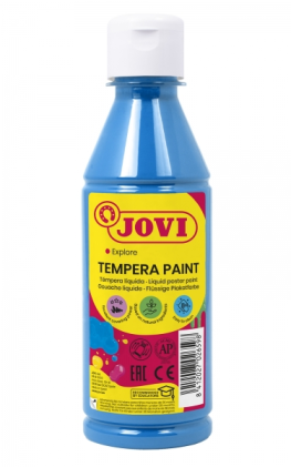 Jovi Tempera Paint Tempera liquida 250ml - A base d'acqua - Pronta all'uso - Alta copertura - Asciugatura rapida - Ottima fluidità - Adesione su più superfici - Colore blu ciano