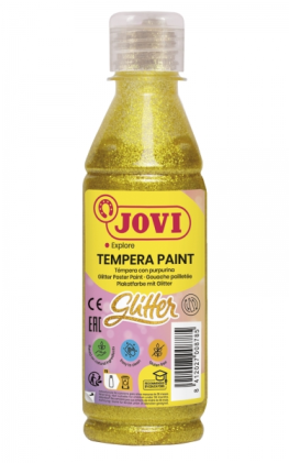 Jovi Glitter Liquid Tempera a base d'acqua 250 ml - Particelle glitterate - Prestazioni eccellenti - Asciugatura rapida - Fluidità ottimale - Adesione su più superfici - Colore giallo