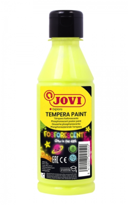 Jovi Tempera Paint, 250 ml di tempera liquida fosforescente - Si illumina al buio - Asciugatura rapida - Ottima adesione - Pronta all'uso - Verde