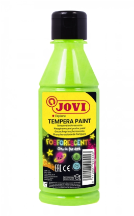 Jovi Tempera Paint, 250 ml di tempera liquida fosforescente - Si illumina al buio - Asciugatura rapida - Ottima adesione - Pronta all'uso - Verde