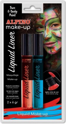 Alpino Makeup Liquid Liner Pack con 2 flaconi di trucco liquido con applicatore - Si lava via con acqua - Dermatologicamente testato - Colori blu e rosso