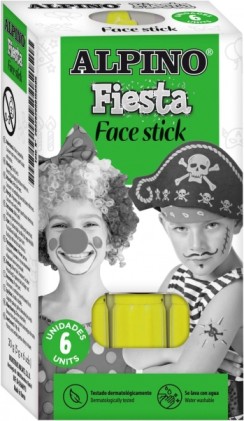 Alpino Fiesta Face Stick Pack con 6 stick di pittura per il viso - Sistema rotante retrattile - Si lava con acqua - Dermatologicamente testato - Giallo