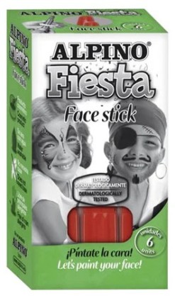 Alpino Fiesta Face Stick Pack con 6 stick di pittura per il viso - Sistema rotante retrattile - Si lava con acqua - Dermatologicamente testato - Rosso