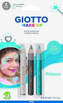 Giotto Make Up Princess Pack con 3 matite cosmetiche a tema principessa - Lavabili con acqua - Dermatologicamente testate - Colori assortiti