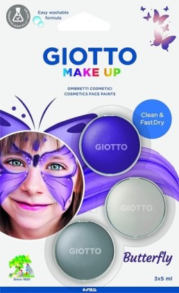 Giotto Make Up Butterfly Pack con 3 trucchi viso a tema farfalla - Si risciacqua con acqua - Dermatologicamente testato - Colori assortiti