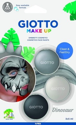Giotto Make Up Dinosaur Pack con 3 trucchi viso a tema dinosauri - Si risciacqua con acqua - Dermatologicamente testato - Colori assortiti
