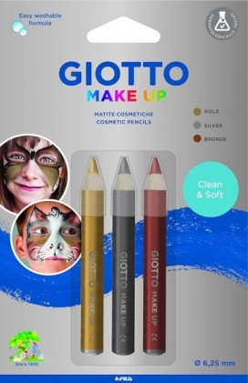 Giotto Make Up Metallic Confezione da 3 matite cosmetiche - Lavabili con acqua - Dermatologicamente testate - Colori metallici assortiti