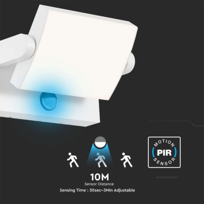 V-TAC Lampada LED da Muro Rettangolare 17W 120LM/W Con Sensore PIR Colore Bianco Ruotabile 4000K IP65