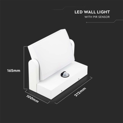 V-TAC Lampada LED da Muro Rettangolare 17W 120LM/W Con Sensore PIR Colore Bianco Ruotabile 4000K IP65