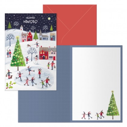 Dohe Ice Rink Confezione da 6 biglietti di auguri natalizi con busta - Dimensioni chiuso 11,5x17 cm, aperto 23x17 cm - Carta offset - Stampato a colori