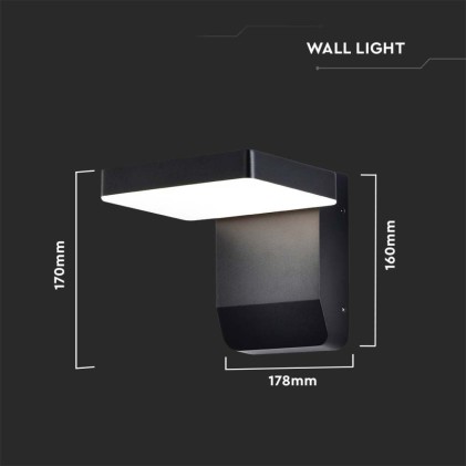 V-TAC Lampada LED da Muro Quadrata 17W 150LM/W Colore Nero 3000K IP65
