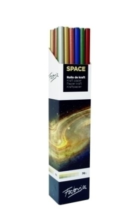 Fabrisa Space 6C Espositore da 30 rotoli di carta da regalo - Carta Kraft vergata da 70 g - Misure rotolo 1x3 m - Colori metallizzati assortiti