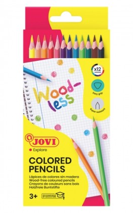 Jovi Woodless Confezione da 12 matite colorate - Forma triangolare - Mine forti - Senza legno - Colori assortiti