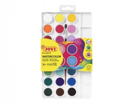 Jovi Confezione da 24 acquerelli in compresse + pennello - Brillanti - Facilmente miscelabili - Colori assortiti