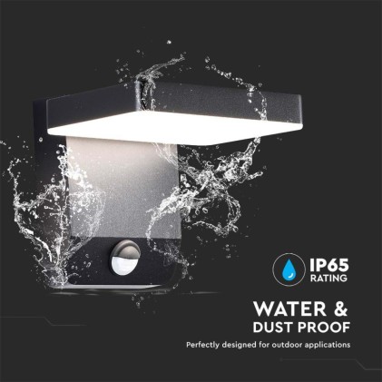 V-TAC Lampada LED da Muro Quadrata 17W 150LM/W con Sensore Colore Nero 3000K IP65