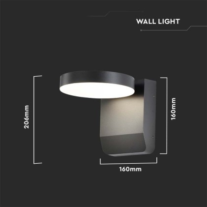 V-TAC Lampada LED da Muro Rotonda 17W 150LM/W Colore Nero 4000K IP65