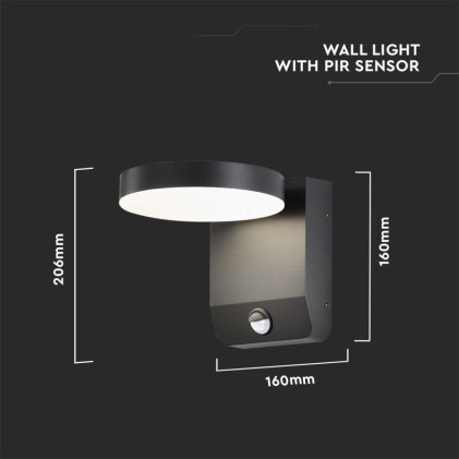 V-TAC Lampada LED da Muro Rotonda 17W 150LM/W con Sensore Colore Nero 3000K IP65