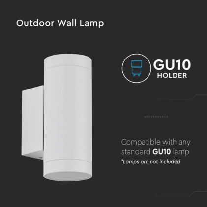 V-TAC Portafaretto LED Doppio da Muro Rotondo 2*GU10 e GU5.3 (MR16) Colore Bianco Opaco IP54