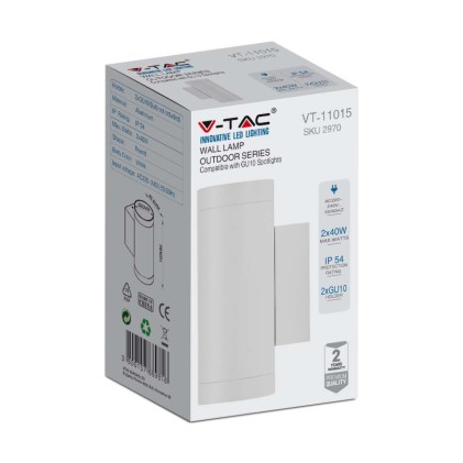 V-TAC Portafaretto LED Doppio da Muro Rotondo 2*GU10 e GU5.3 (MR16) Colore Bianco Opaco IP54