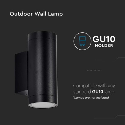 V-TAC Portafaretto LED Doppio da Muro Rotondo 2*GU10 e GU5.3 (MR16) Colore Nero Opaco IP54