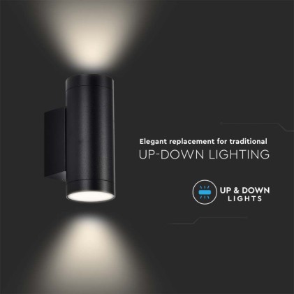 V-TAC Portafaretto LED Doppio da Muro Rotondo 2*GU10 e GU5.3 (MR16) Colore Nero Opaco IP54