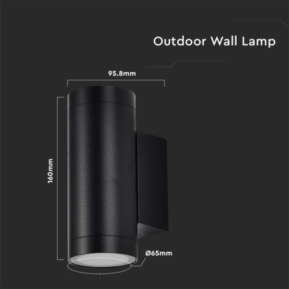 V-TAC Portafaretto LED Doppio da Muro Rotondo 2*GU10 e GU5.3 (MR16) Colore Nero Opaco IP54