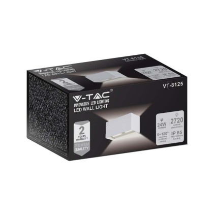 V-TAC Lampada LED Da Muro Rettangolare 24W 110LM/W con Doppio Fascio Luminoso Colore Bianco 3000K IP65