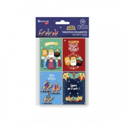 Bismark Confezione da 4 biglietti di auguri natalizi - Design in rilievo - Dimensioni chiuso 6x8 cm, aperto 12 cm - Possono essere appesi - Include cordino