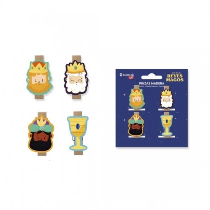 Bismark Confezione da 4 mollette in legno decorate con i Re Magi
