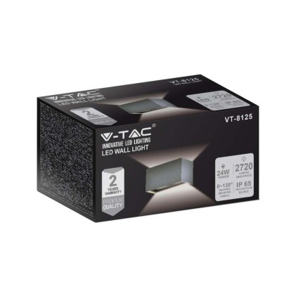 V-TAC Lampada LED Da Muro Rettangolare 24W 110LM/W con Doppio Fascio Luminoso Colore Grigio 4000K IP65