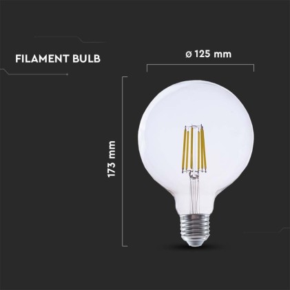 V-TAC Lampadina LED E27 4W G125 Filamento Colore Trasparente 4000K