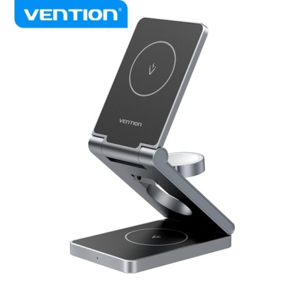 Vention 3 in 1 MagSafe Wireless Charger Stand - Ricarica rapida da 15 W - Pieghevole a 180° - Nero