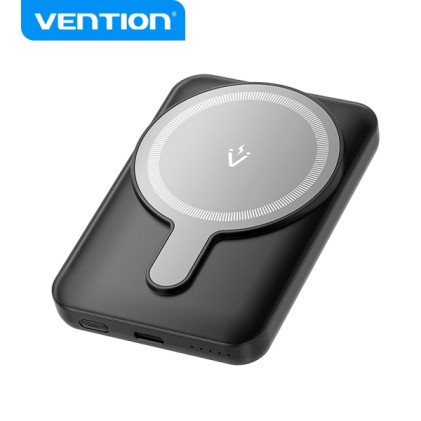 Vention PowerBank 5000mAh Magnetico Wireless - Doppia USB-C - Ricarica Rapida 20W - Display Luminoso - Nero