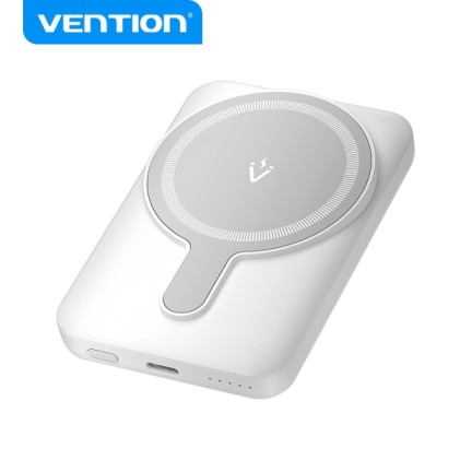 Vention PowerBank 5000mAh Magnetico Wireless - Dual USB-C - 20W - Display luminoso - Ricarica rapida - Materiale durevole - Colore bianco