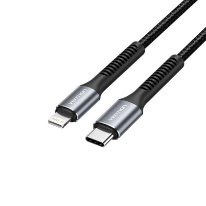 Cavo di ricarica Vention Lightning/USB-C - Velocit&agrave; 480 Mbps - Materiale alluminio/PVC - Potenza 60 W - Colore nero