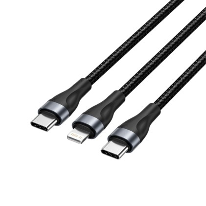 Cavo di ricarica Vention USB-C a USB-C e Lightning - 480 Mbps - Alluminio/PVC - 3 A/27 W/60 W - Nero