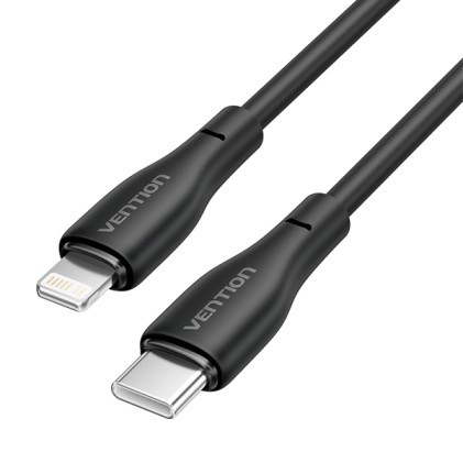 Cavo di ricarica USB-C/Lightning Vention - TPE resistente - Trasferimento 480 Mbps - Potenza 3 A - Potenza 27 W - Nero