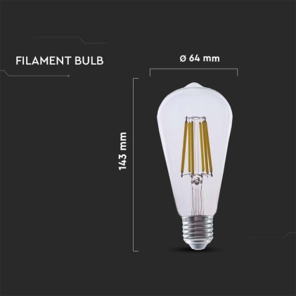 V-TAC Lampadina LED E27 4W ST64 Filamento Colore Trasparente 3000K