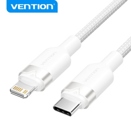 Cavo di ricarica USB-C/Lightning Vention - Alluminio intrecciato - 480 Mbps - 3 A - 27 W Max - 2 m - Bianco