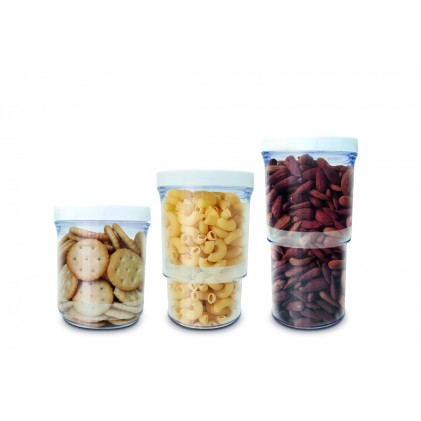 Jocca Set 3 Contenitori Alimenti - Capacit&agrave; Regolabile da 500ml a 1L - Sistema di Compressione e Chiusura Ermetica